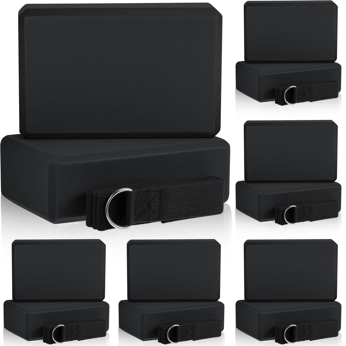 Meooeck 18 Pcs Yoga Blocks and Strap Set Include 12 EVA Foam Yoga Blocks Bulk 9"x6"x3" with 6 Adjustable 8 ft Straps D Ring Non Slip Props for Stretching Pilates Workout Studio Home Gym