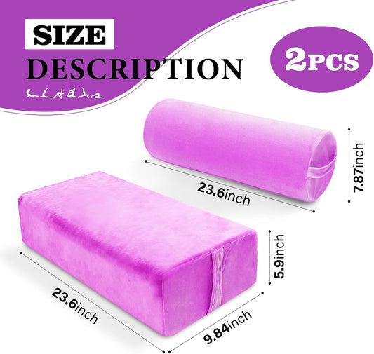 JZHLLA 2 PCS Yoga Bolster Pillow Set Washable Velvet Cover Meditation Bolster with High Density Foam and Carry Handle Rectangular and Cylinder Bolsters for Restorative Yoga