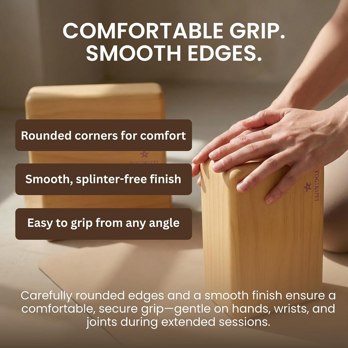 Solid Wooden Yoga Blocks | Premium Pine Wood Iyengar Yoga Blocks | Soild, Durable & Smooth Rounded Edges | Wooden Yoga Props for Stretching, Balance, Alignment & Home Studio Practice