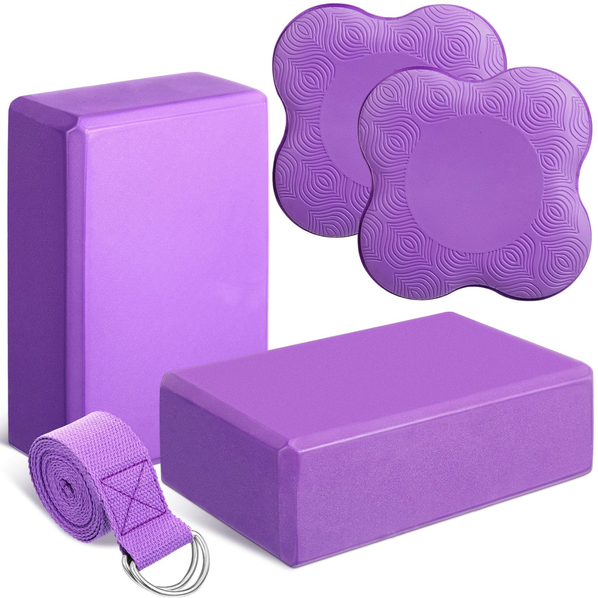 RoundFunny 5 Pcs Yoga Blocks Knee Pads Strap Set Foam Pilates