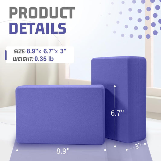biguphate 2 Pack Yoga Blocks, 3"x6"x9" Rounded Edges Non-Slip, Yoha Bricks