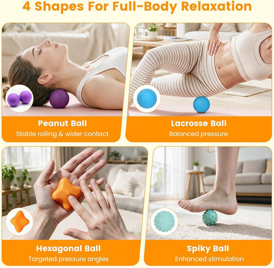 Massage Ball Set with Peanut, Lacrosse, Spiky & Trigger Point Therapy Balls