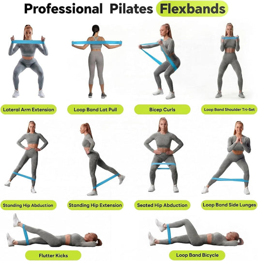 5-Pack Resistance Bands Set for Working Out, Strength Training, Stretching, Pilates, Yoga, Physical Therapy - Elastic Exercise Bands for Home Gym, Legs, Glutes, Arms - Ideal for Women & Men