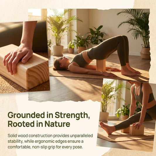 Toddmomy Solid Wood Yoga Block, High Density Wooden Brick with Round Edges & Non-Slip Surface, Yoga Prop for Restorative Fitness, Stretching, Pilates and Meditation, 9" x 4.4" x 2.8"