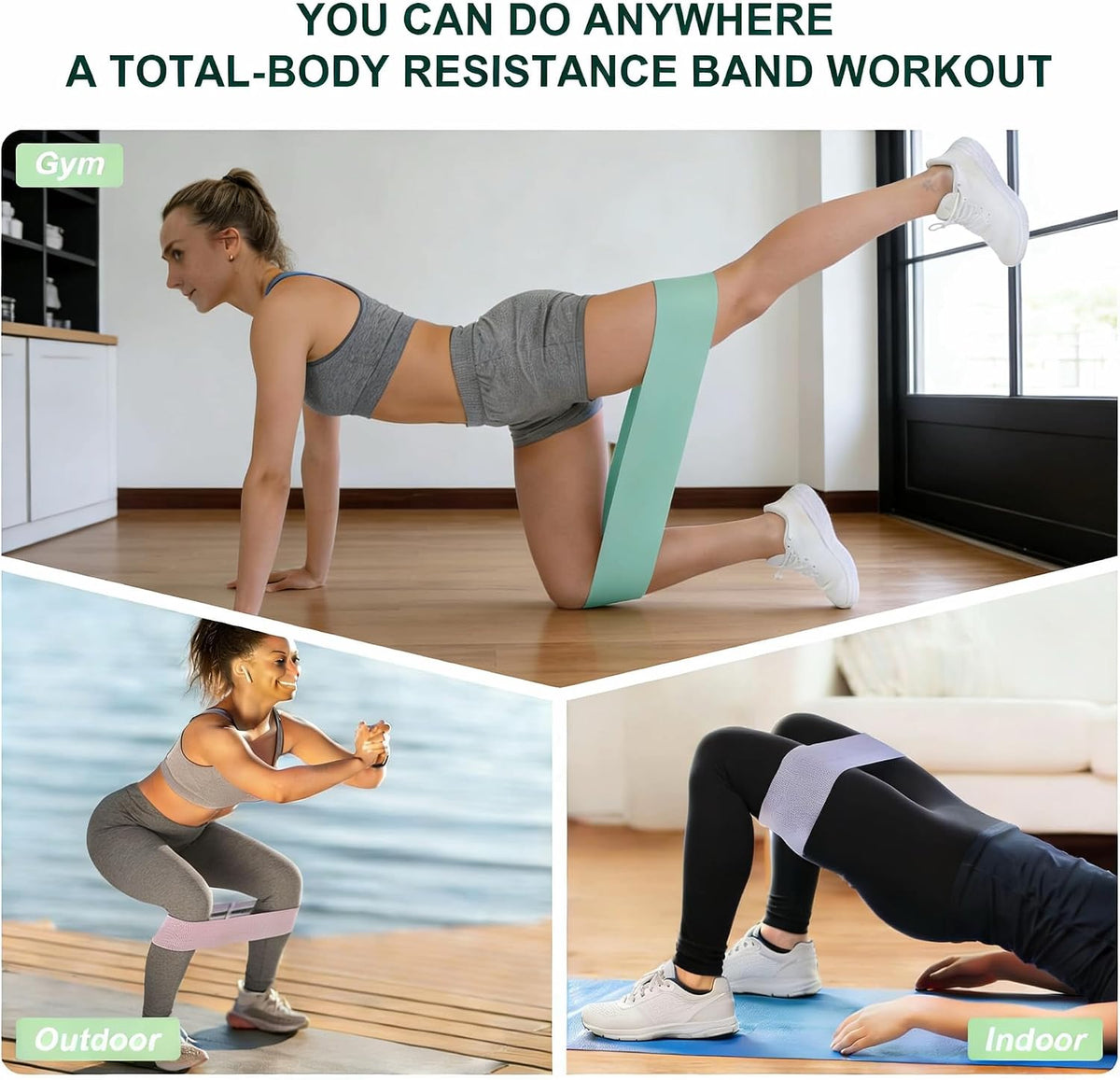 Non-Slip Fabric Resistance Bands Set, 3 Levels for Men & Women