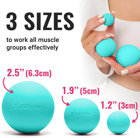 3 in 1 Massage Ball Set – 2.5", 1.9" & 1.2" Firm Silicone Balls for Myofascial Release, Trigger Point Therapy, Back & Foot Pain Relief, Face Fitness, Yoga, Deep Tissue Recovery (Turquoise)