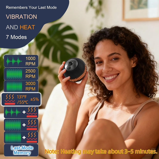 HODEMI Vibrating Massage Ball with Heat & Smart Memory, Deep Tissue Massage Ball for Sports Recovery, Muscle Relaxation & Myofascial Release, 7 Modes for Home & Gym Use (Black)
