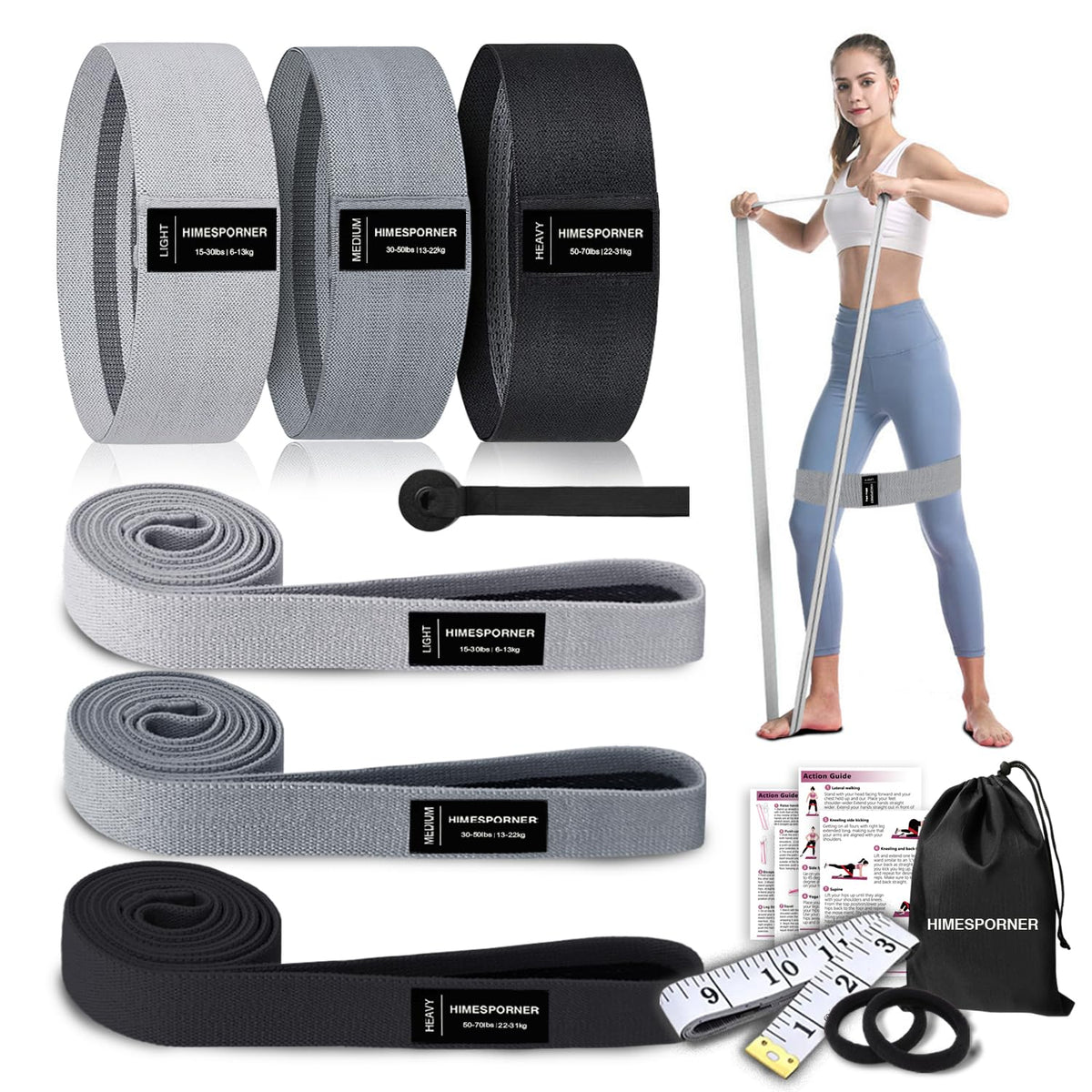 HIMESPORNER 9 PCS Fabric Resistance Bands Set for Working Out