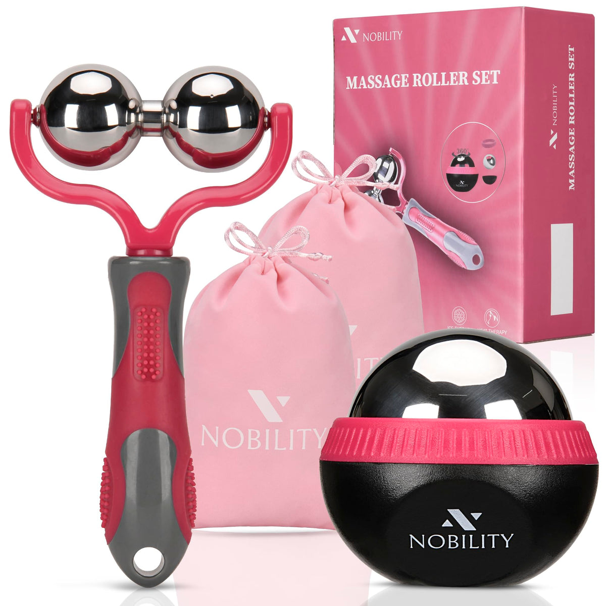 Nobility Massage Ball Roller– Ice Cold and Hot for Deep Tissue and Sore Muscle Relief of Stiffness and Stress, Body, Neck, Back, Foot, Plantar Double Grey