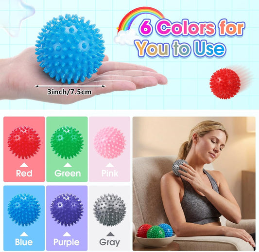 Liliful 12 Pcs Spiky Massage Ball Hard Foot Ball Roller Massager Firm Foot Arch Trainer 3 Inch for Deep Tissue Plantar Fasciitis Back Hands Muscles Soreness Exercise (Mixed Color)