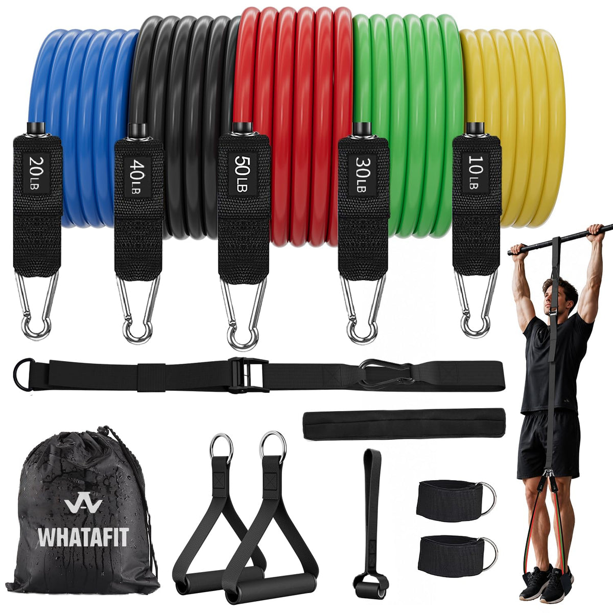 WHATAFIT Resistance Bands with Handles, 150 lb Exercise Bands Set