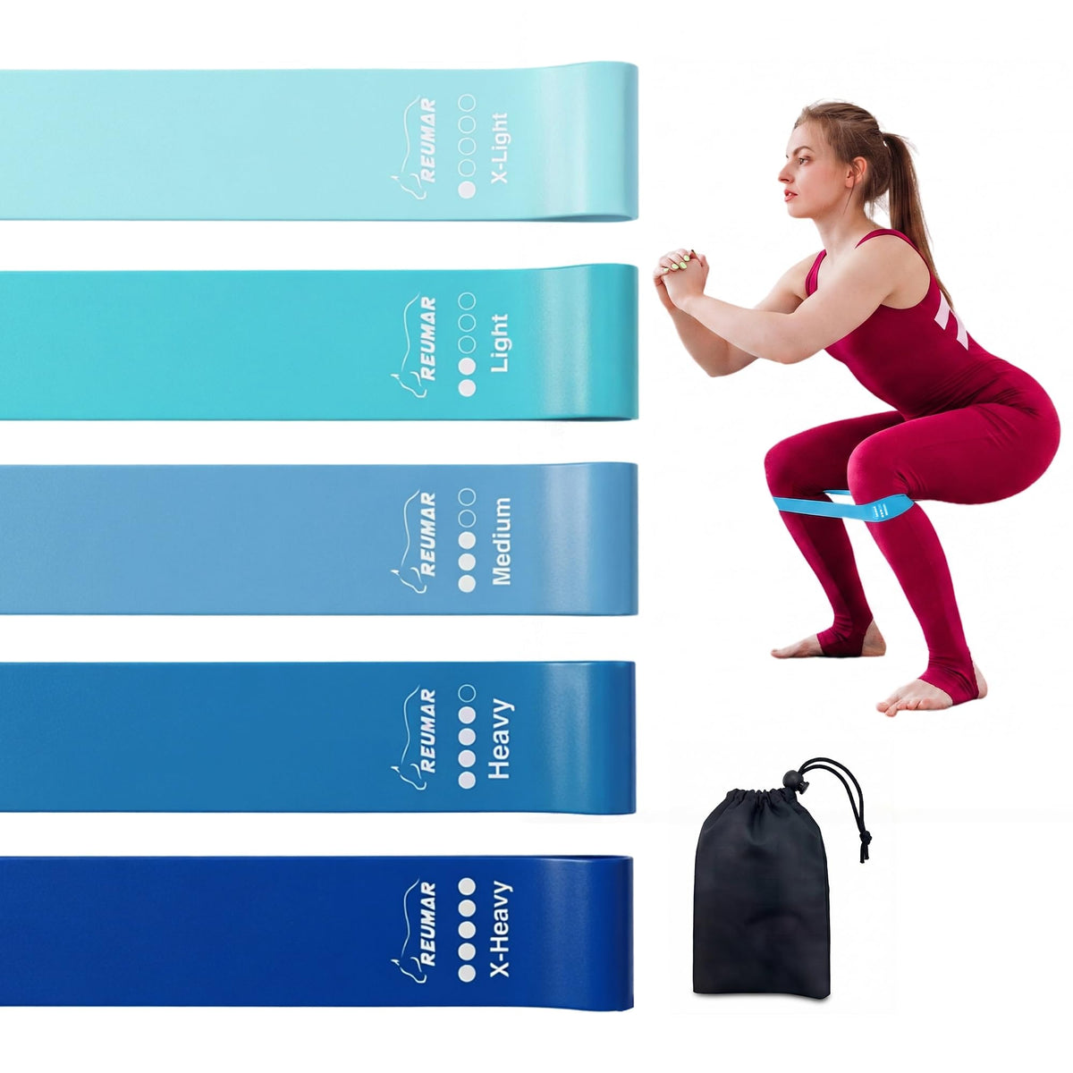 5-Pack Resistance Bands Set for Working Out, Strength Training, Stretching, Pilates, Yoga, Physical Therapy - Elastic Exercise Bands for Home Gym, Legs, Glutes, Arms - Ideal for Women & Men
