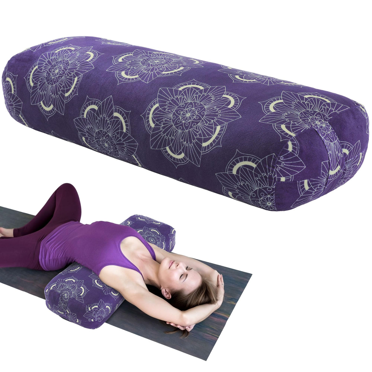 MABOZOO Yoga Bolster Pillow, Rectangular Yoga Bolster for Restorative & Meditation, Professional Meditation Cushion with Carry Handle