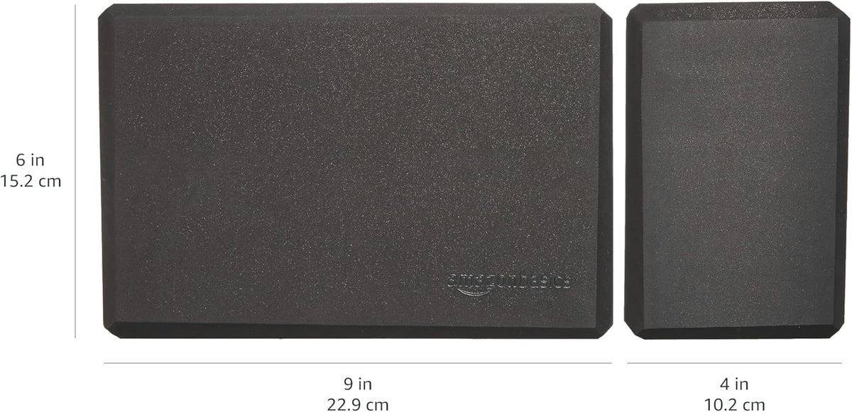 Amazon Basics Non-Slip Yoga Blocks, Set of 2, Deepen Poses, 4" x 9" x 6", Black