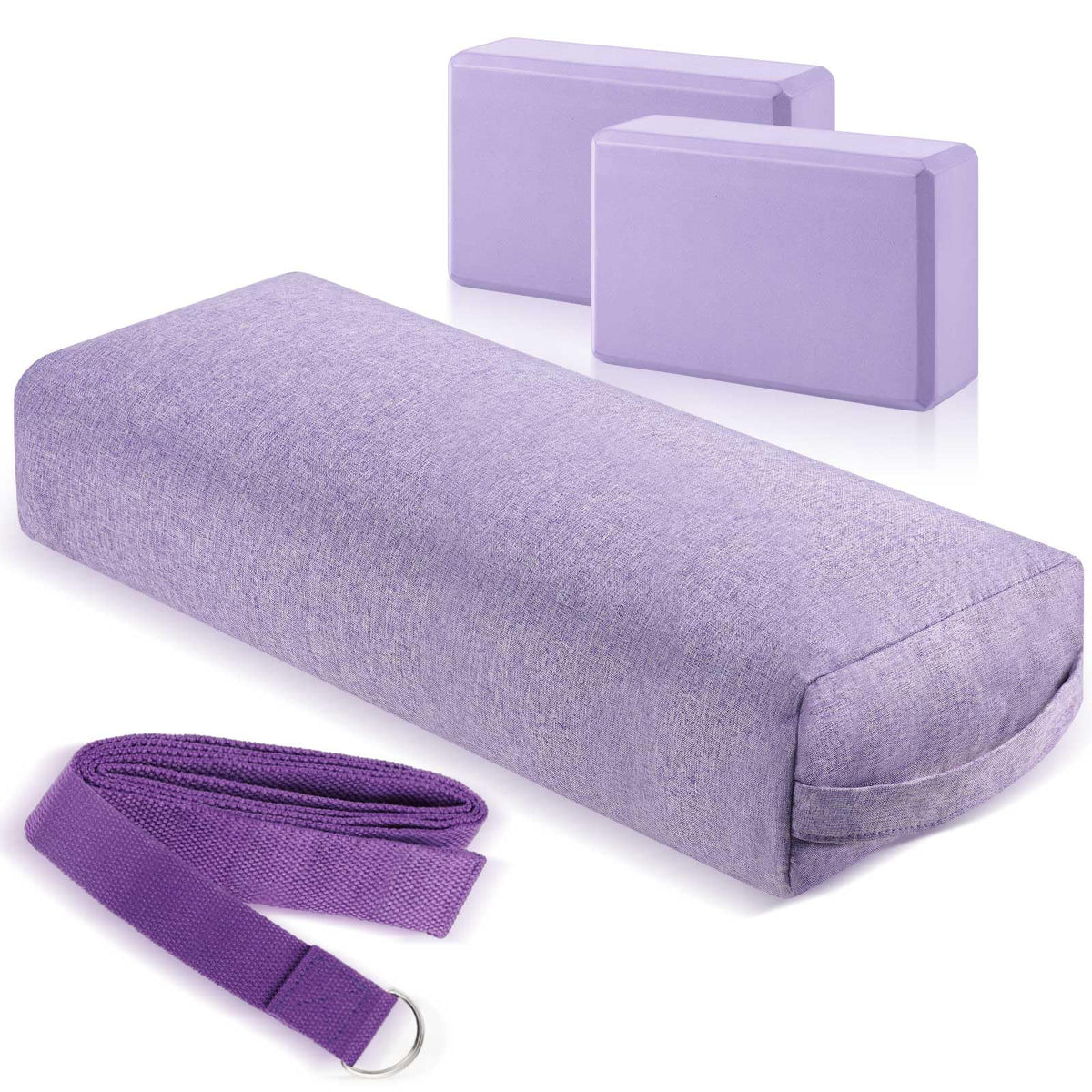 4 Pcs Yoga Bolster Pillow Blocks with Strap Set