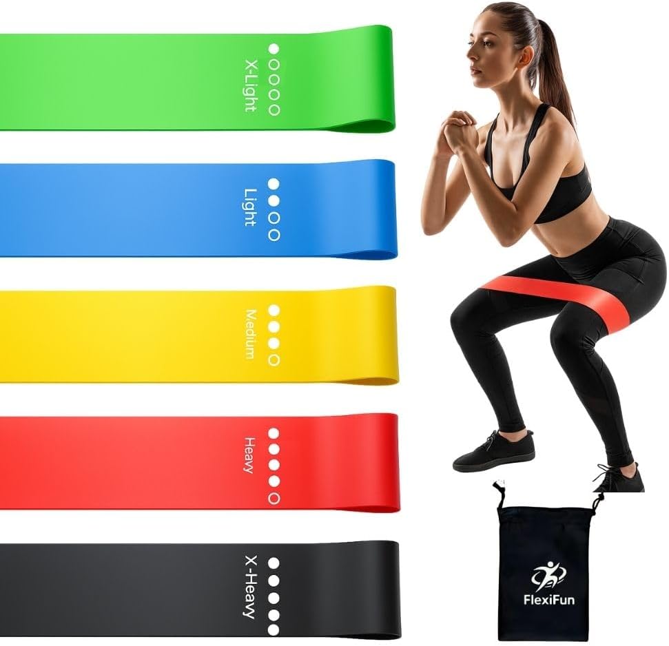 Set of 5 Mini Loop Resistance Bands – 5 Levels (X-Light to X-Heavy), 50mm Wide – Legs, Glutes & Full-Body Home Workout – Carry Bag Included