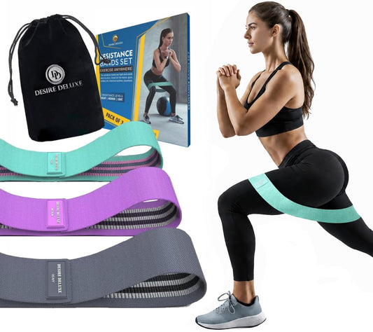 Desire Deluxe Premium Resistance Bands Set – Fabric Stretch Bands for Strength Training, Physical Therapy, Pilates & Yoga, Non-Slip Workout Bands for Men & Women (3 Pack)