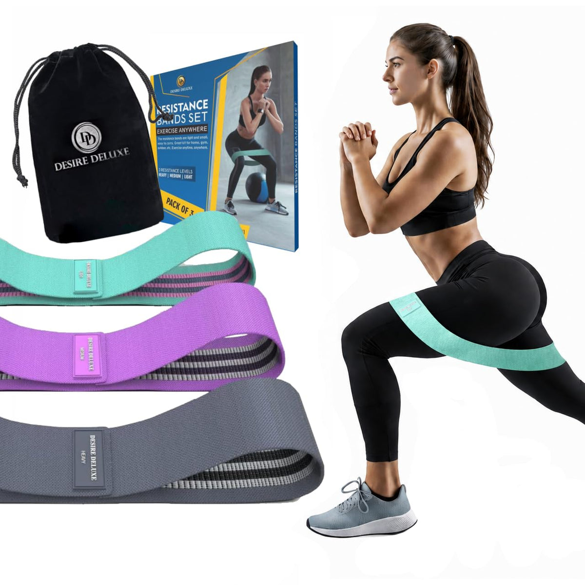 Desire Deluxe Premium Resistance Bands Set – Fabric Stretch Bands for Strength Training, Physical Therapy, Pilates & Yoga, Non-Slip Workout Bands for Men & Women (3 Pack)