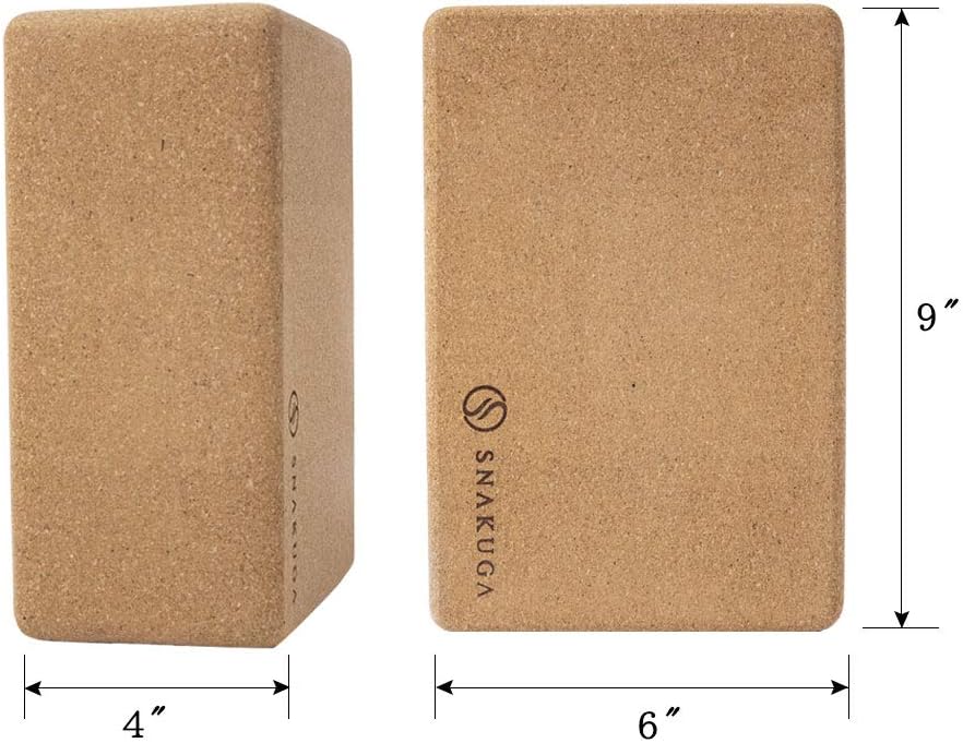 Cork Yoga Block 2 Pack for Pilates 9"x6"x4" Non-Slip & High Density