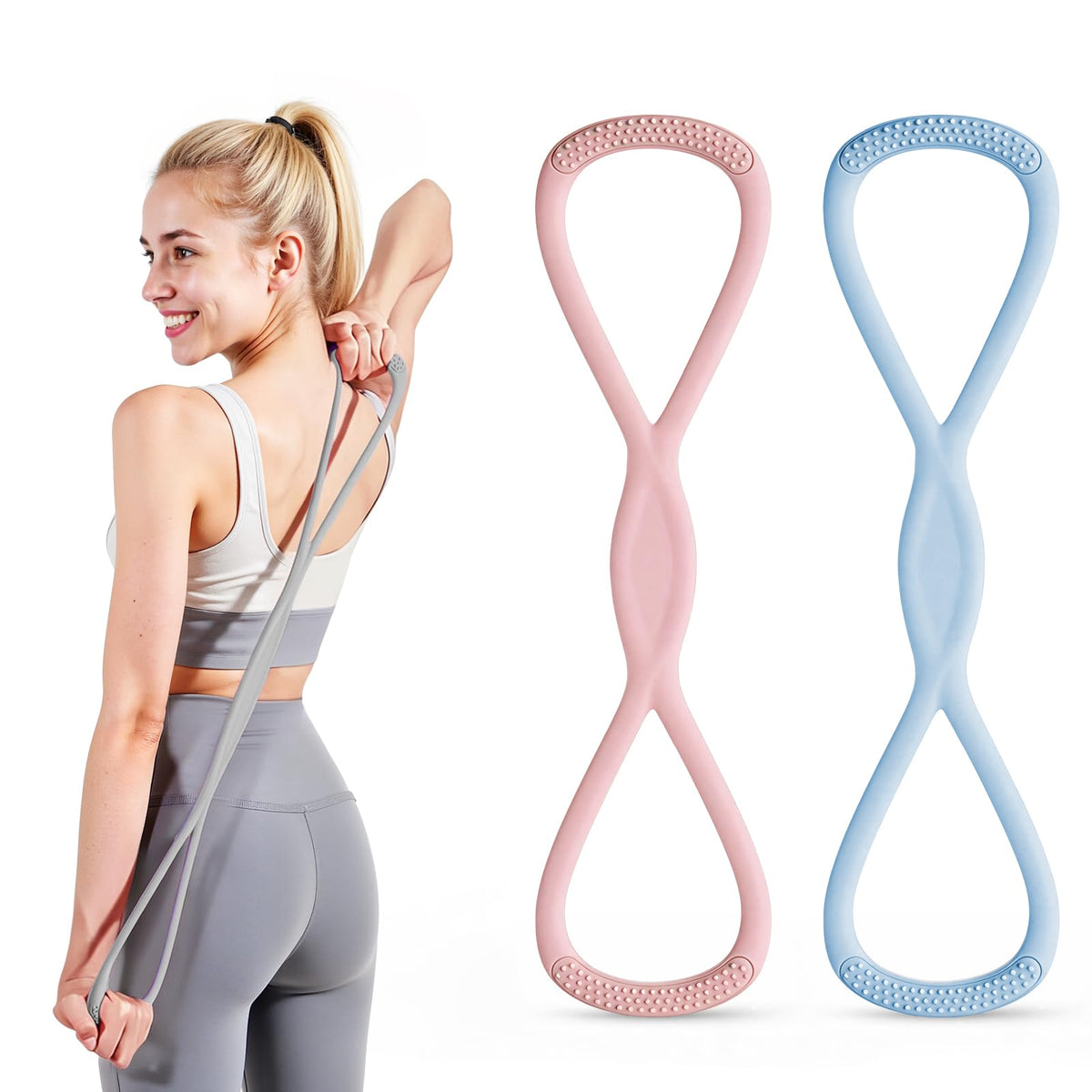 Figure 8 Resistance Band, Figure 8 Resistance Bands for Women Men,Resistance Band Figure for Working Out, Non-Slip Handles, Home Gym, Yoga & Physical Therapy