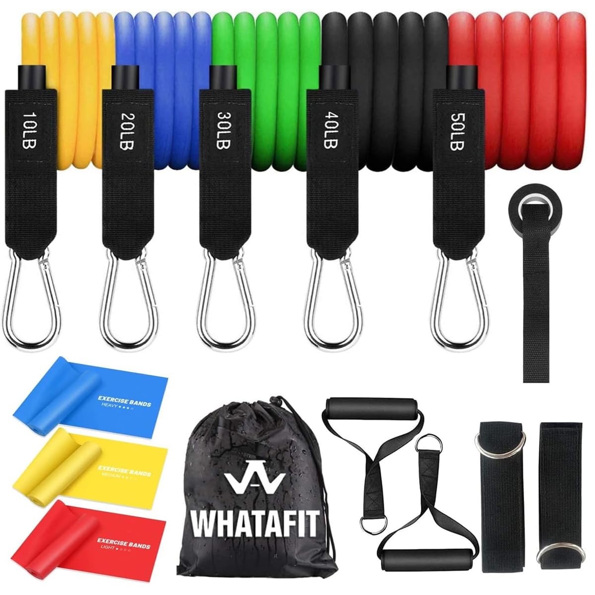 WHATAFIT Resistance Bands with Handles, 150 lb Exercise Bands Set