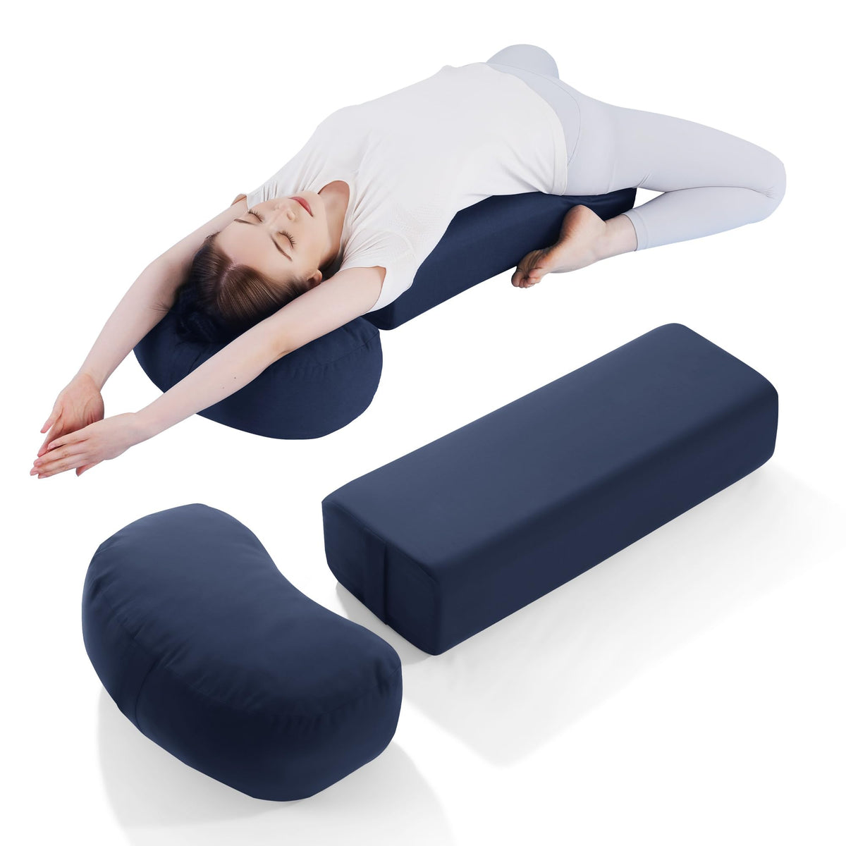 MABOZOO 2-Piece Yoga Bolster Pillow, Rectangular & Crescent Meditation Cushions with Removable Cover for Restorative Yoga, Meditation Accessories for Sitting on Floor