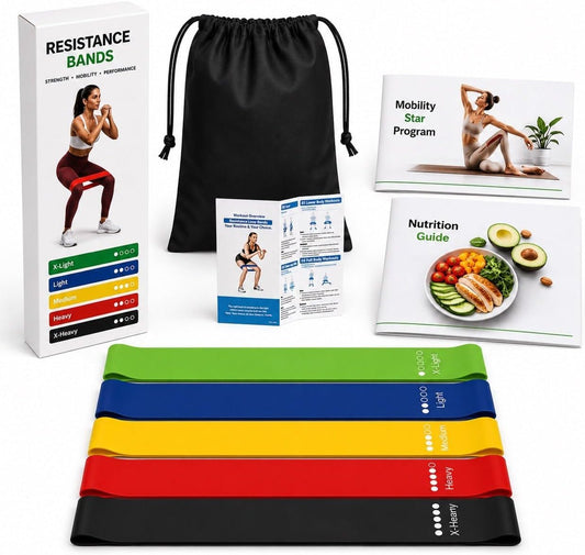 Natural Latex Mini Loop Resistance Bands Set of 5 for Exercise