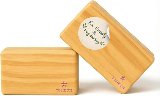 Solid Wooden Yoga Blocks Set of 2 | Premium Pine Wood Iyengar Yoga Blocks | Solid, Durable & Smooth Rounded Edges | Wooden Yoga Props for Stretching, Balance, Alignment & Home Studio Practice
