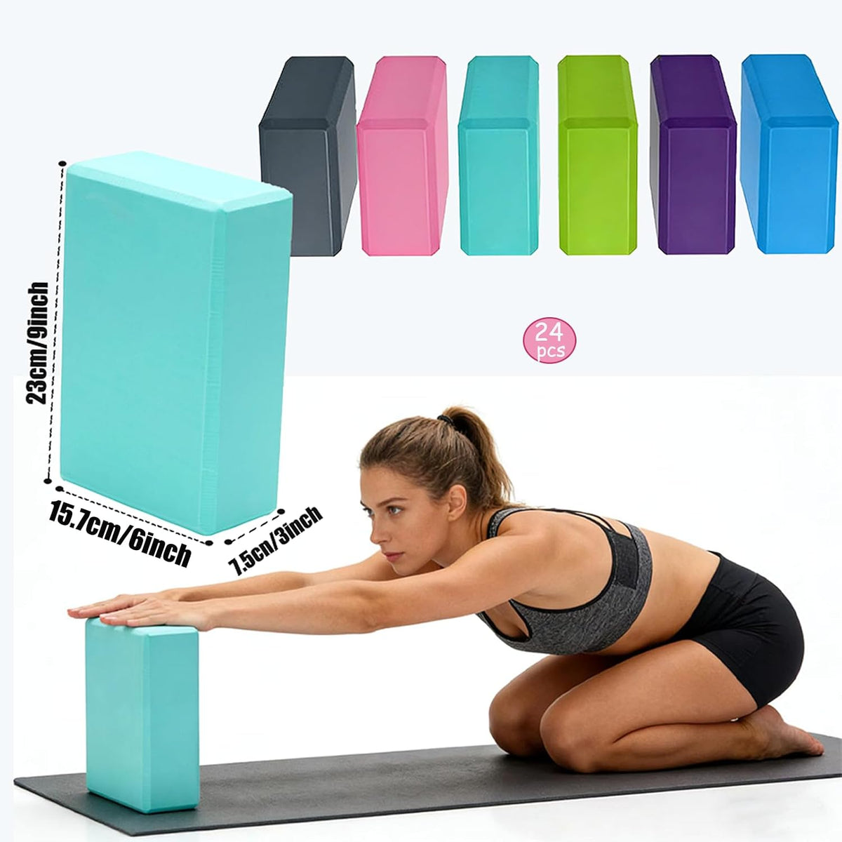 Foam Yoga Blocks Lightweight Non-Slip Supportive Yoga Bricks Yoga Props Accessories for Women Men, Stretching and Meditation (6 Colors)