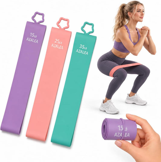 AZALEA Silicone Mini Resistance Bands, 3-Pack, 15/25/35 LB, Self-Storing