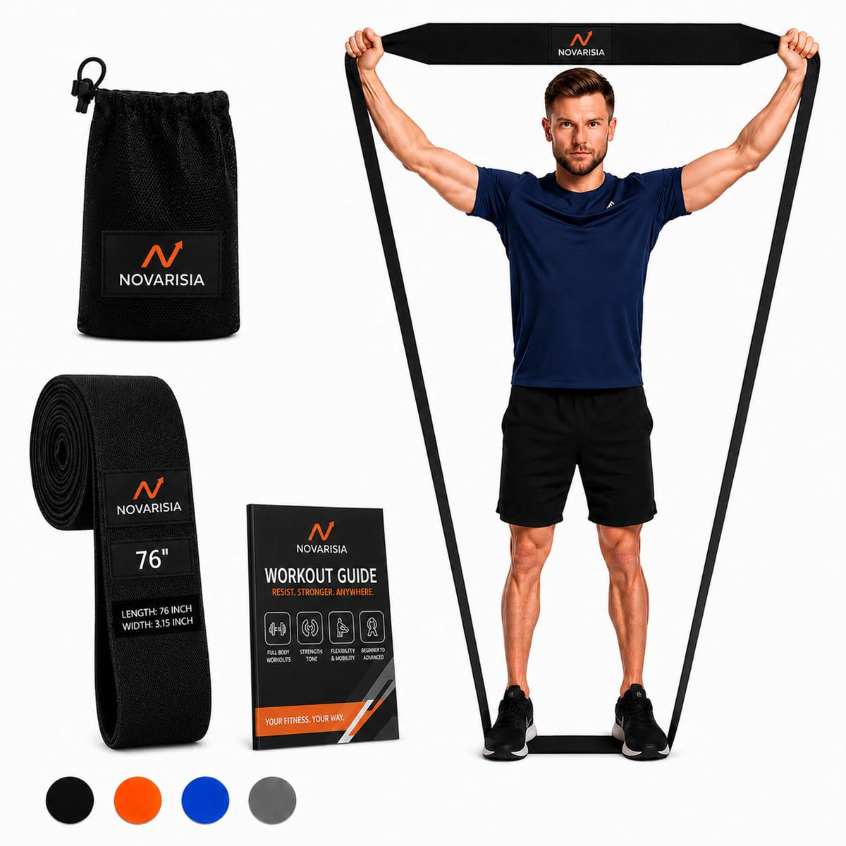 76 Inch Fabric Resistance Band for Strength Training, Mobility, and Stretching, Non-Slip Workout Band for Athletes, Home Gyms, Yoga, and Physical Therapy