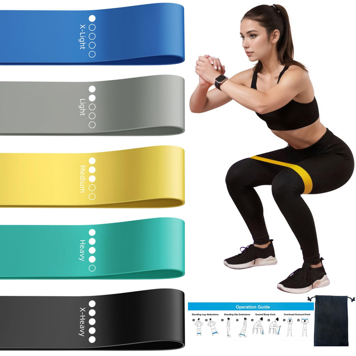 Resistance Loop Exercise Bands for Home Fitness, Yoga Pilates, Stretching, Strength Training, and Physical Therapy - Elastic Bands Set Workout Bands for Women&Men (5pcs Set)