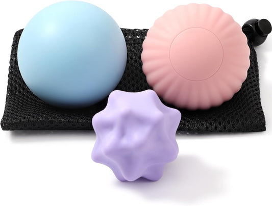 HODEMI Massage Ball Set, 3 Pack Lacrosse Ball, Textured Massage Ball & Trigger Point Ball for Deep Tissue Muscle Massage and Myofascial Release for Back, Neck, Shoulder, Leg and Foot with Mesh Bag