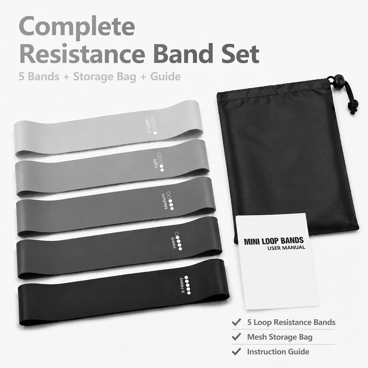 Resistance Bands Set, 5 Mini Loop Exercise Bands with X-Light to X-Heavy Resistance for Full-Body Workouts, Pilates, Stretching, Strength Training, Home Gym and Travel, TPE Fitness Bands
