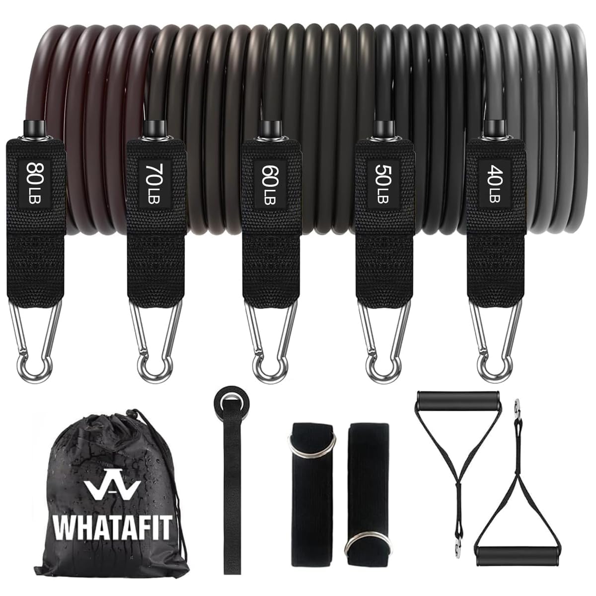WHATAFIT Resistance Bands with Handles, 150 lb Exercise Bands Set