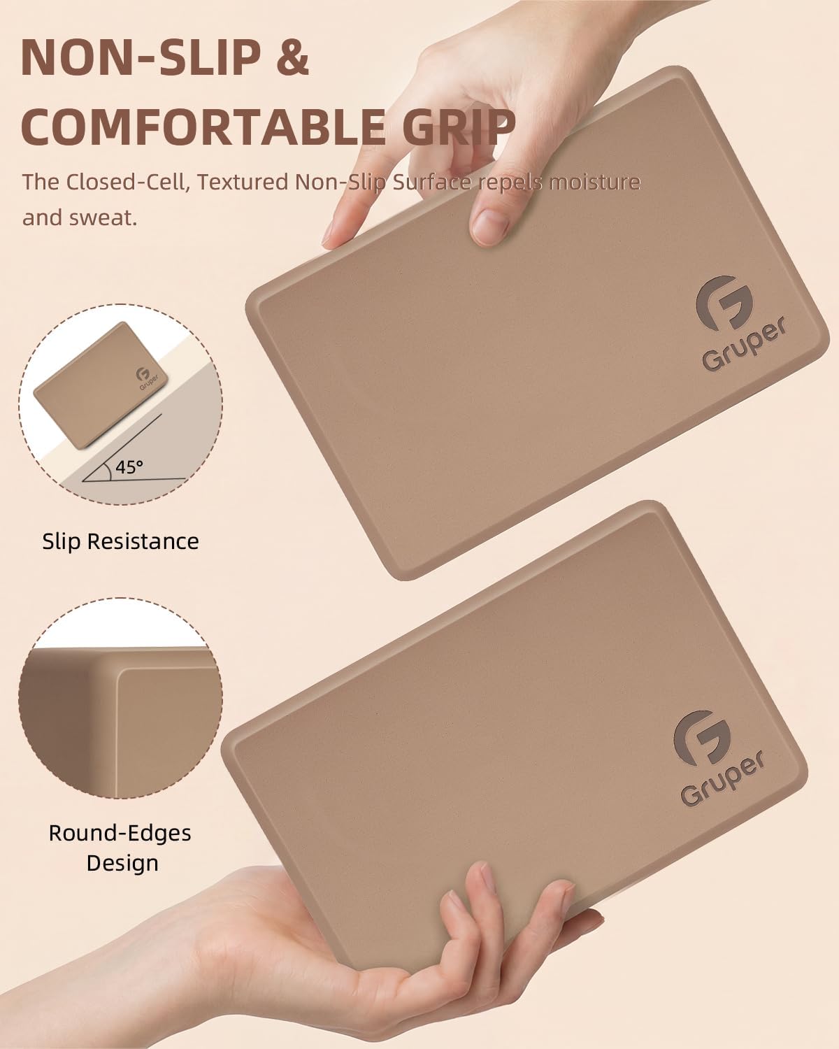 Gruper Yoga Blocks 2 Pack, 9"x6"x3" Exercise Blocks Pilates Blocks