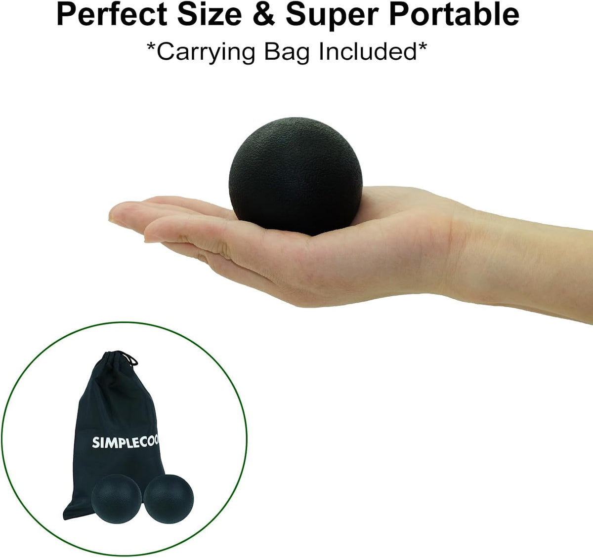SIMPLECOOL Hard Massage Ball Lacrosse Ball Size Fascia Balls, 2 Pack, Black