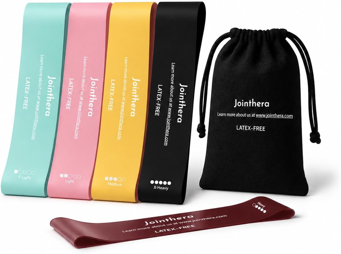 Latex Free Mini Loop Resistance Bands - Set of 5 + Carrying Bag