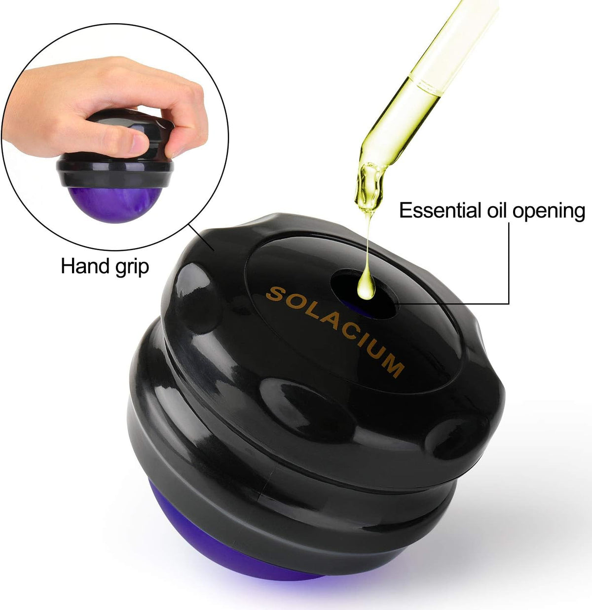 Solacium Manual Massage Roller Ball - Massager and Therapy Tool for Sore Muscles, Shoulders, Arms, Neck, Back, Feet, Body, Deep Tissue, Stiffness, Joint Pain, Stress Relief
