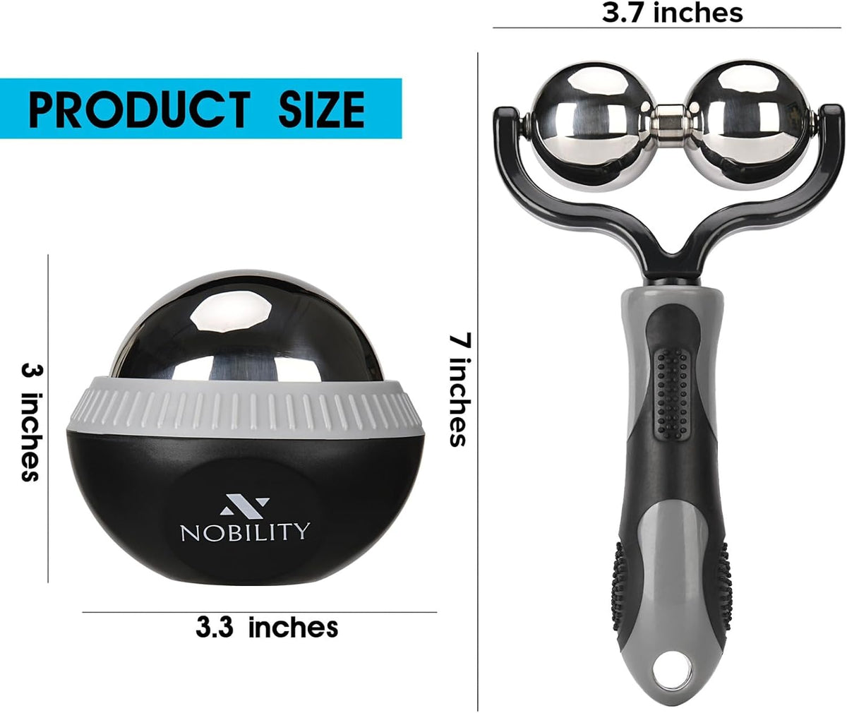 Nobility Massage Ball Roller– Ice Cold and Hot for Deep Tissue and Sore Muscle Relief of Stiffness and Stress, Body, Neck, Back, Foot, Plantar Double Grey
