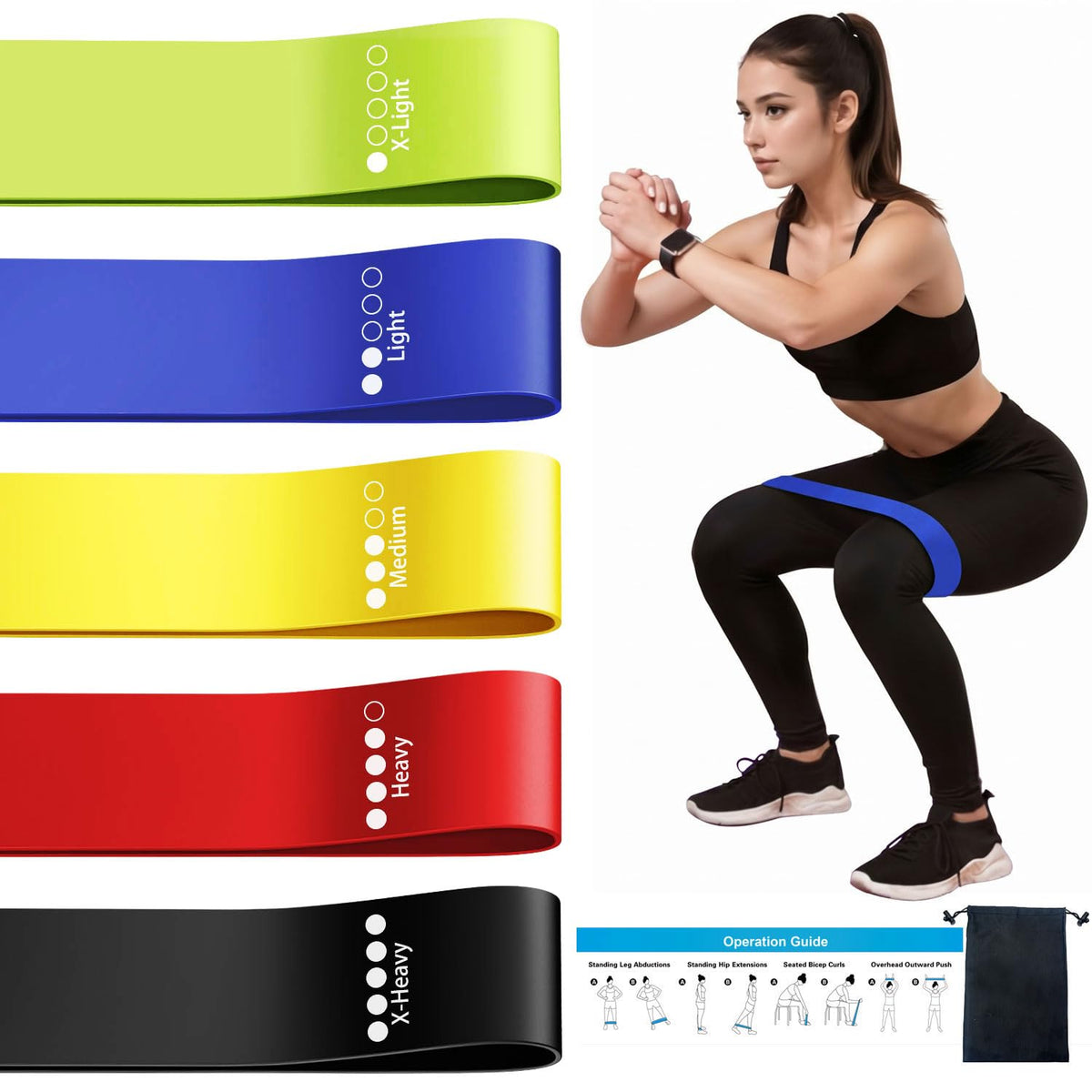 Resistance Loop Exercise Bands for Home Fitness, Yoga Pilates, Stretching, Strength Training, and Physical Therapy - Elastic Bands Set Workout Bands for Women&Men (5pcs Set)