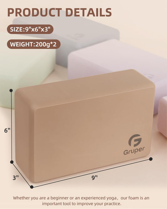 Gruper Yoga Blocks 2 Pack, 9"x6"x3" Exercise Blocks Pilates Blocks