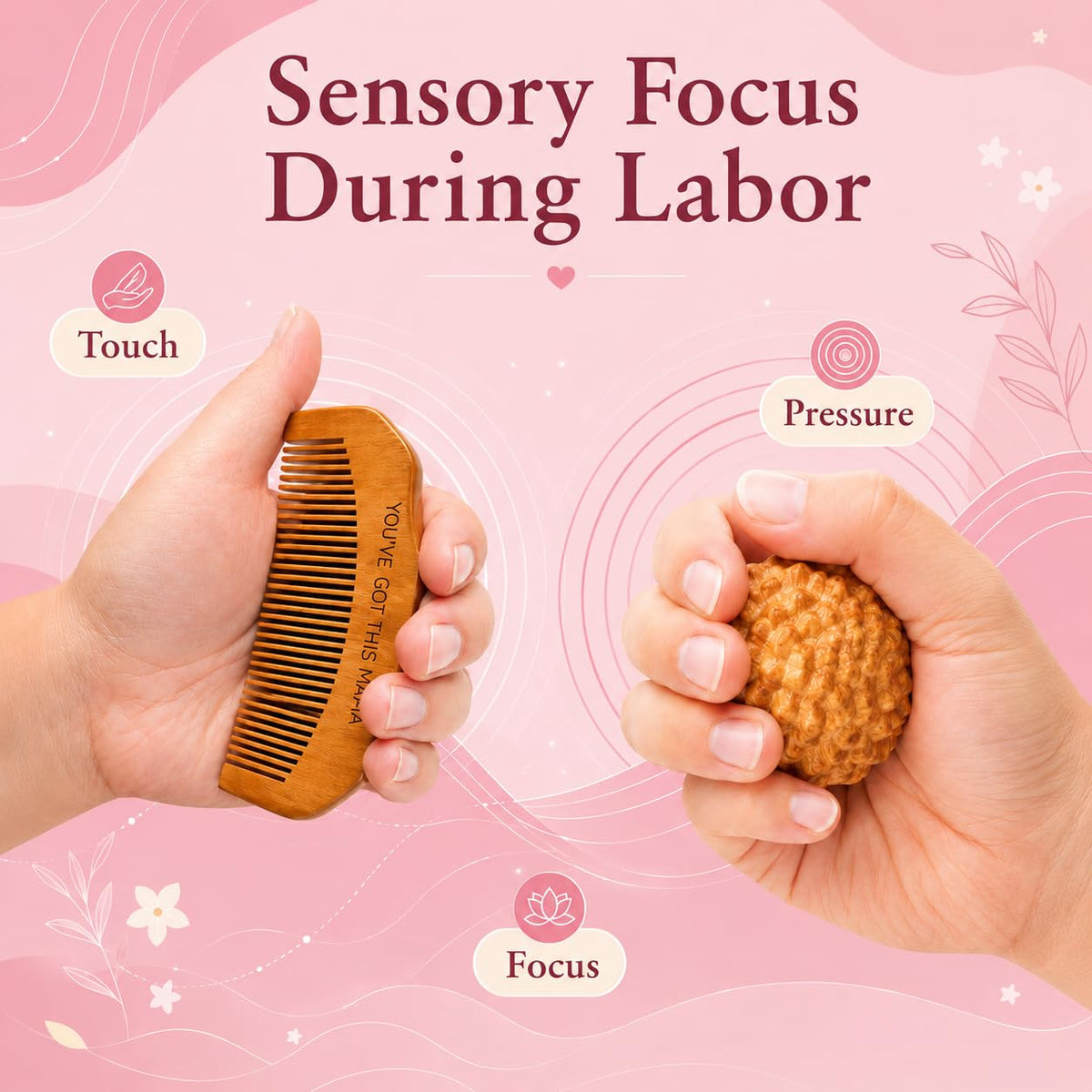 Birth Comb & Acupressure Massage Ball Set, Labor and Delivery Essentials
