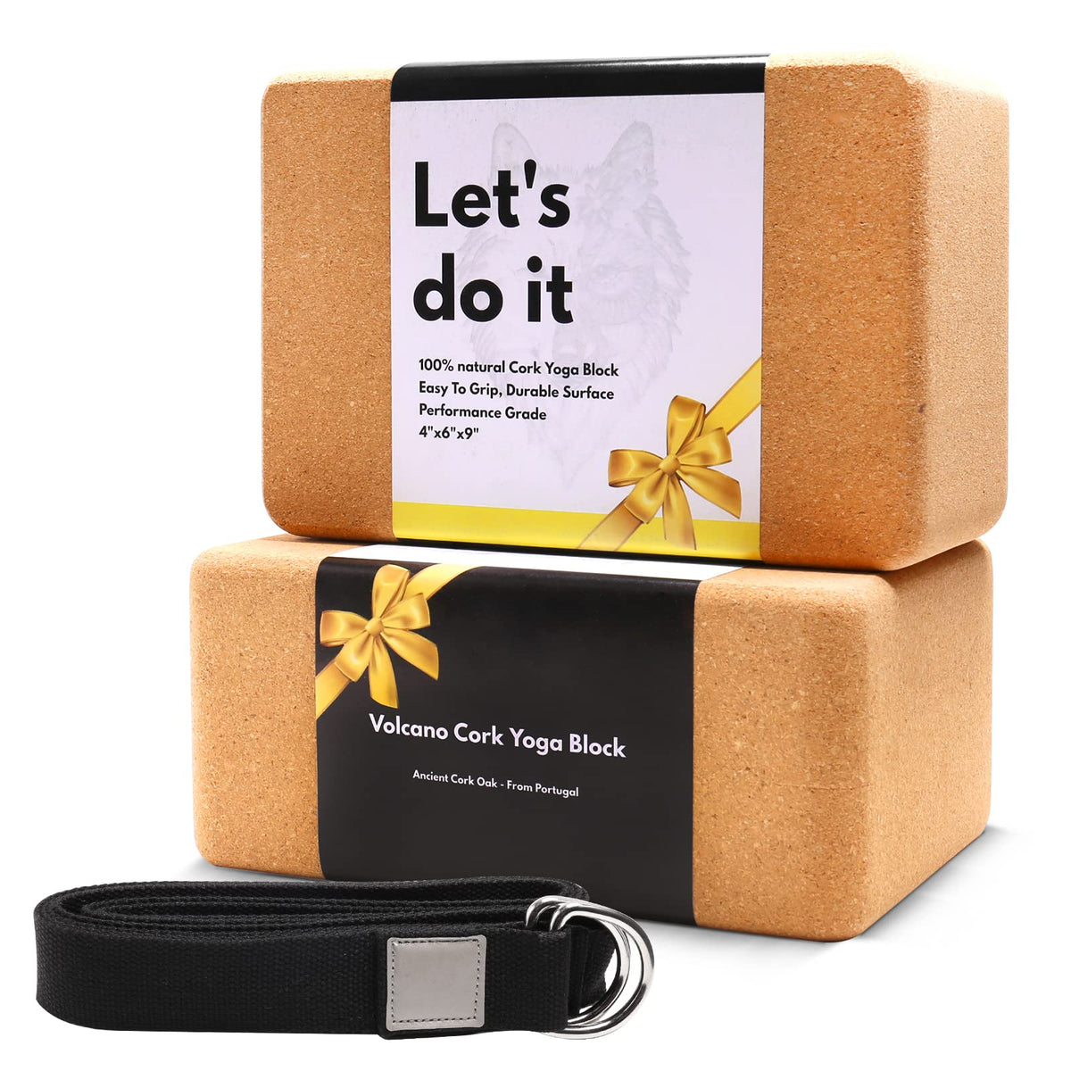 Cork Yoga Blocks 2 Pack Set -Natural Cork from Portugal, 9"x6"x4" Yoga Blocks Non-Slip&Anti-Tilt for Women| Men, Lightweight, Odor-Resistant| Moisture-Proof, Perfect Yoga Equipment