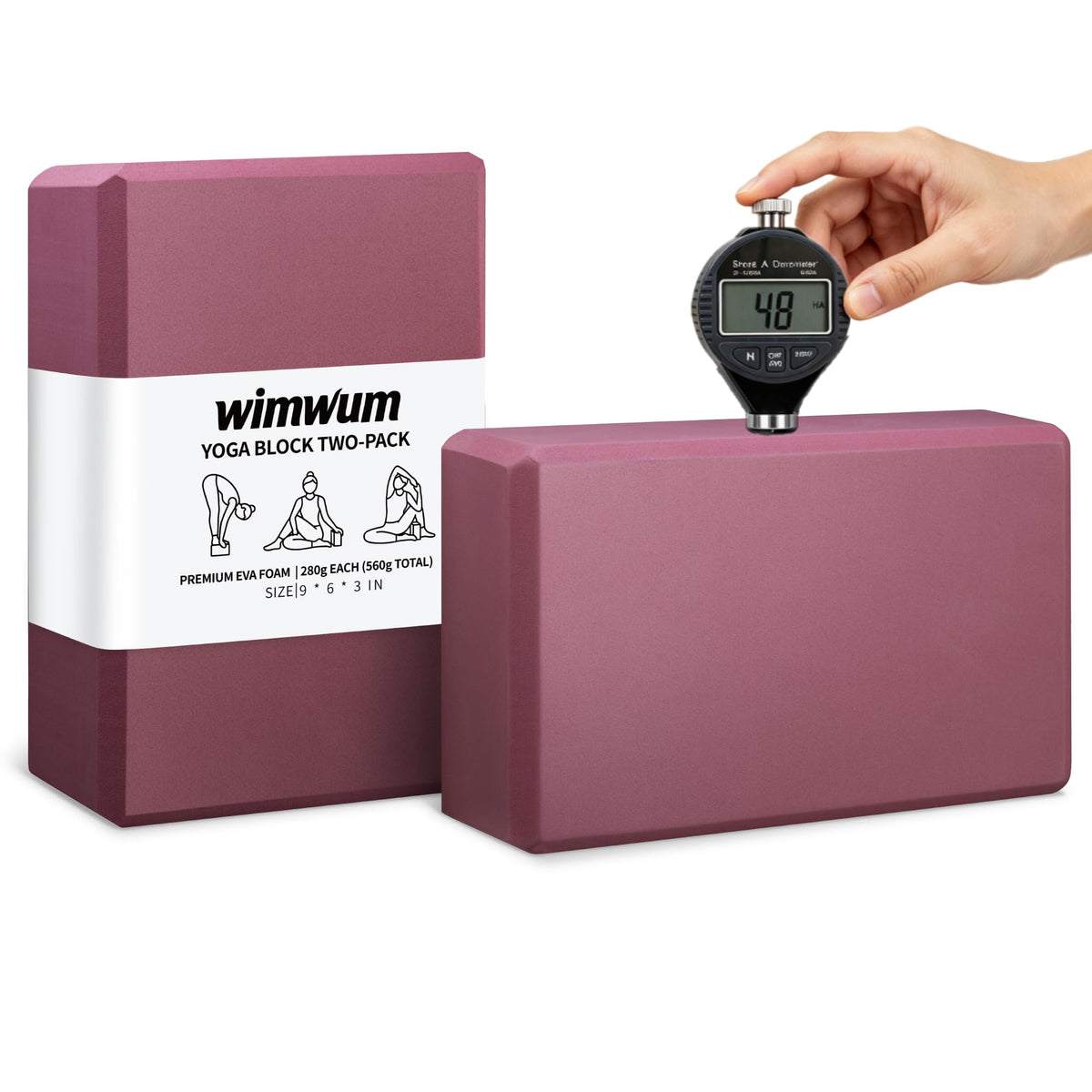 High Density EVA Yoga Blocks 2 Pack, 280g Pro-Level Exercise Brick (46-50 Shore C Firmness), Odor-Free & Non-Slip Foam Props for Yoga, Pilates & Stretching