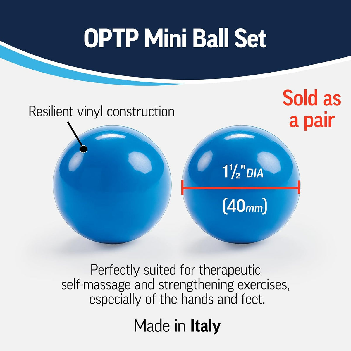 OPTP Mini Balls – Vinyl Air-Filled Self-Massage Ball Set of 2, Blue, 1.5"