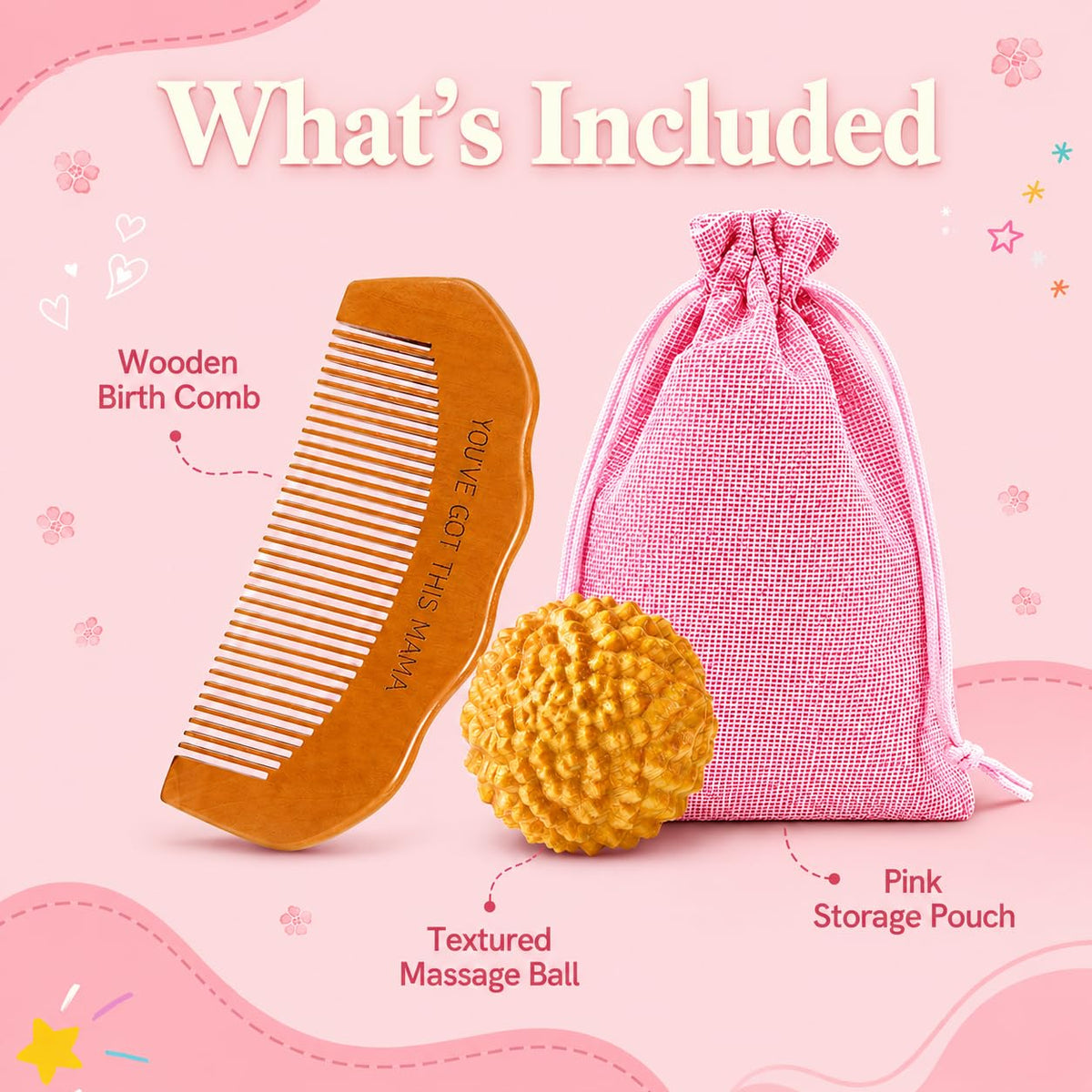 Birth Comb & Acupressure Massage Ball Set, Labor and Delivery Essentials