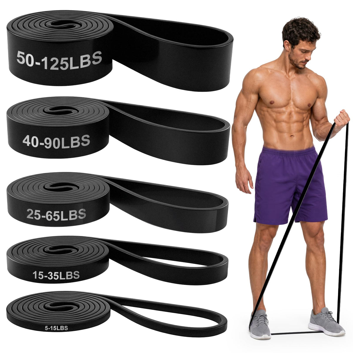 Renoj Resistance Bands for Working Out, 5 Levels Pull Up Assistance Bands Set for Workout, Exercise, Home Gym & Strength Training