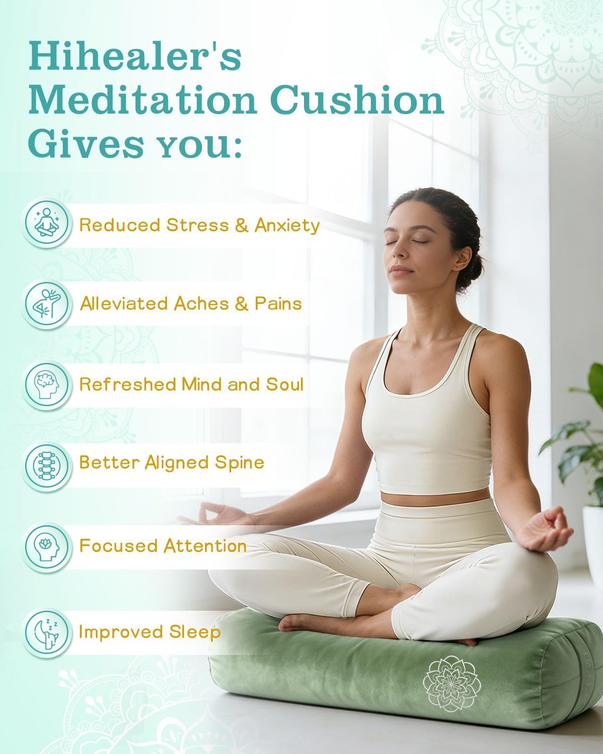 3 in 1 Yoga Bolster Pillow Set, Premium Rectangular Velvet Cushion