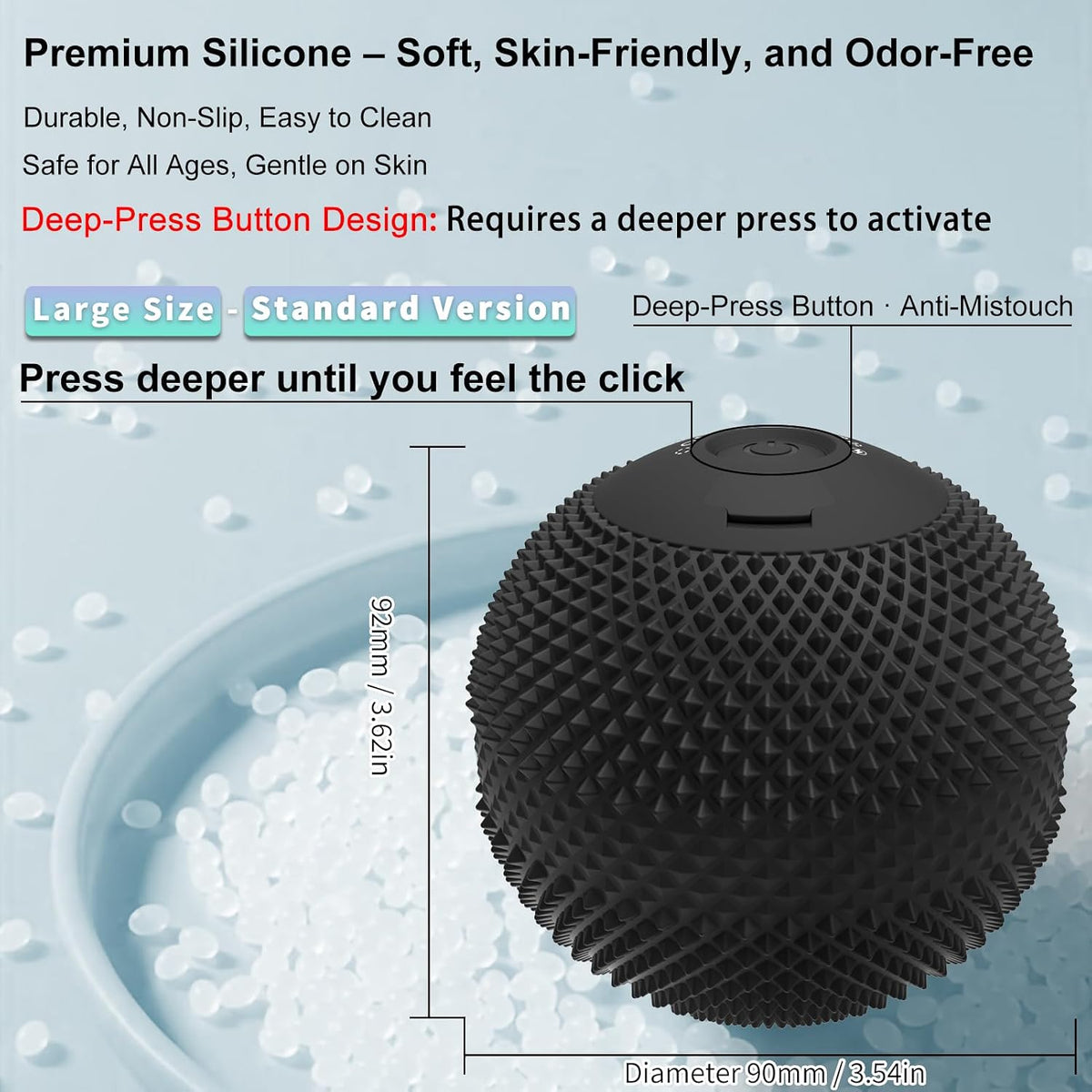 Vibrating Massage Ball with Heat, 7 Modes, Memory, 3.6 in, Black